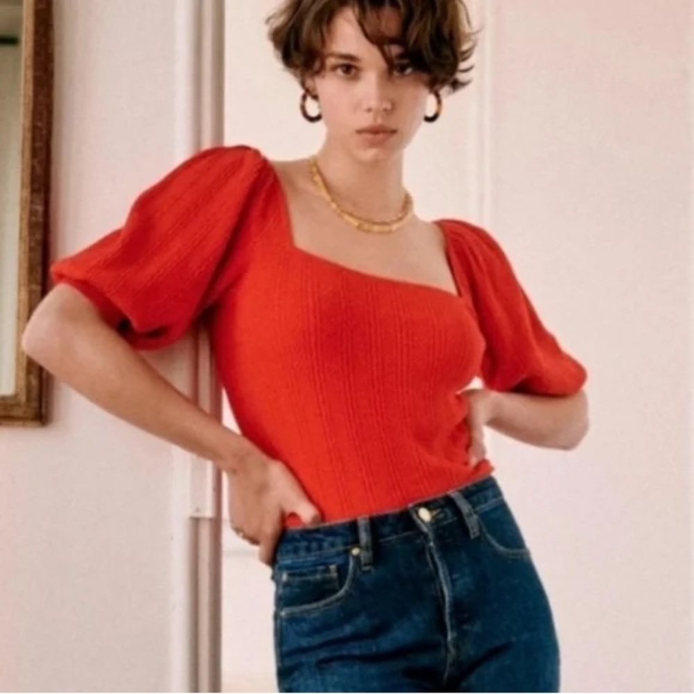 Sezane Red Puff Sleeve Top